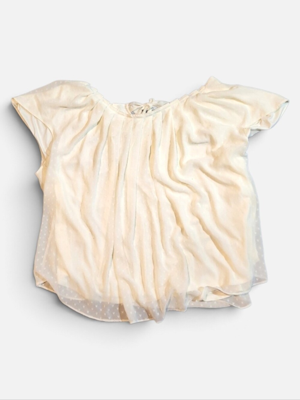 LC, Lauren Conrad- Women's Off White Pleated Short Sleeve Shirt